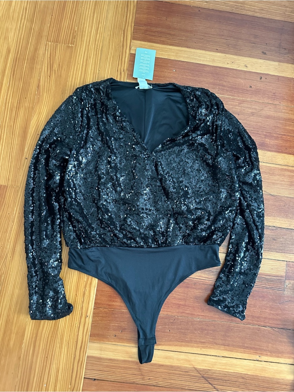 H&M Black Sequin Long Sleeve Bodysuit